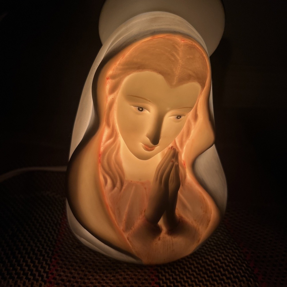 Vintage Bisque Porcelain Virgin Mary Madonna‎ Figure Lamp Night Light Made Japan